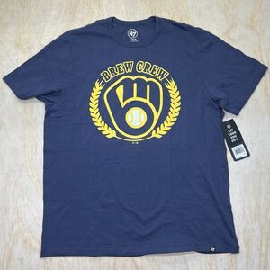 NEW XL Milwaukee Brewers '47 Brand Brew Crew Cotton Short Sleeve Shirt Blue
